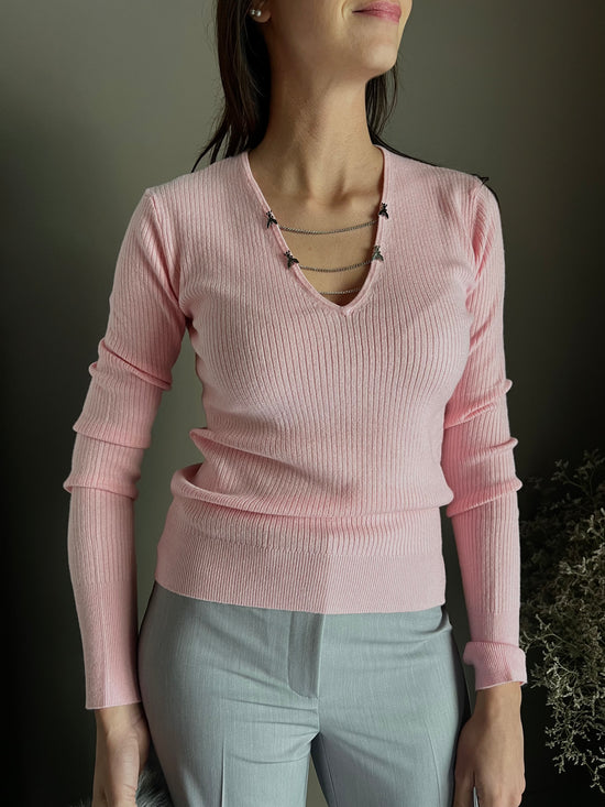 Maglia slim fit con catenelle Pink