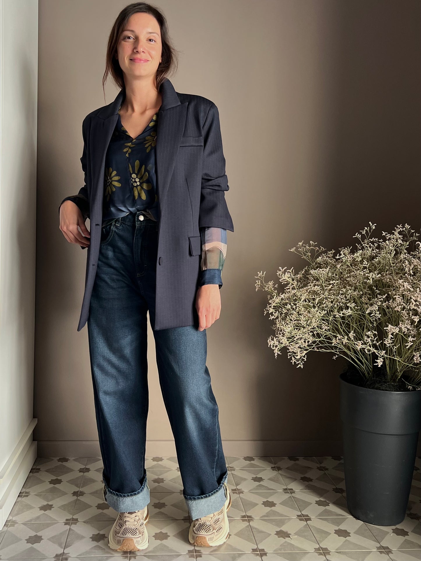 Giacca gessata over in punto stoffa navy