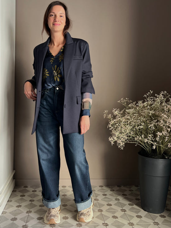 Giacca gessata over in punto stoffa navy