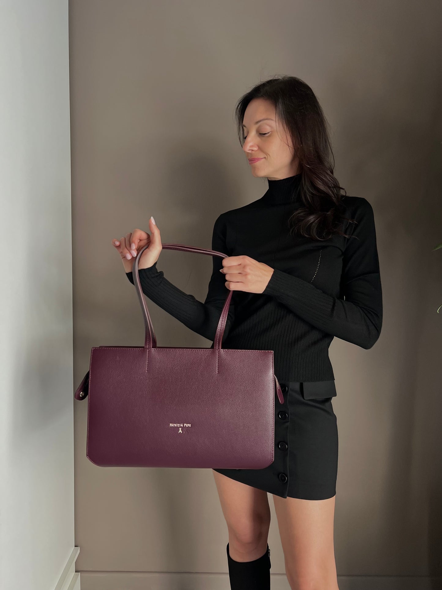 Borsa shopping in pelle Purple Red