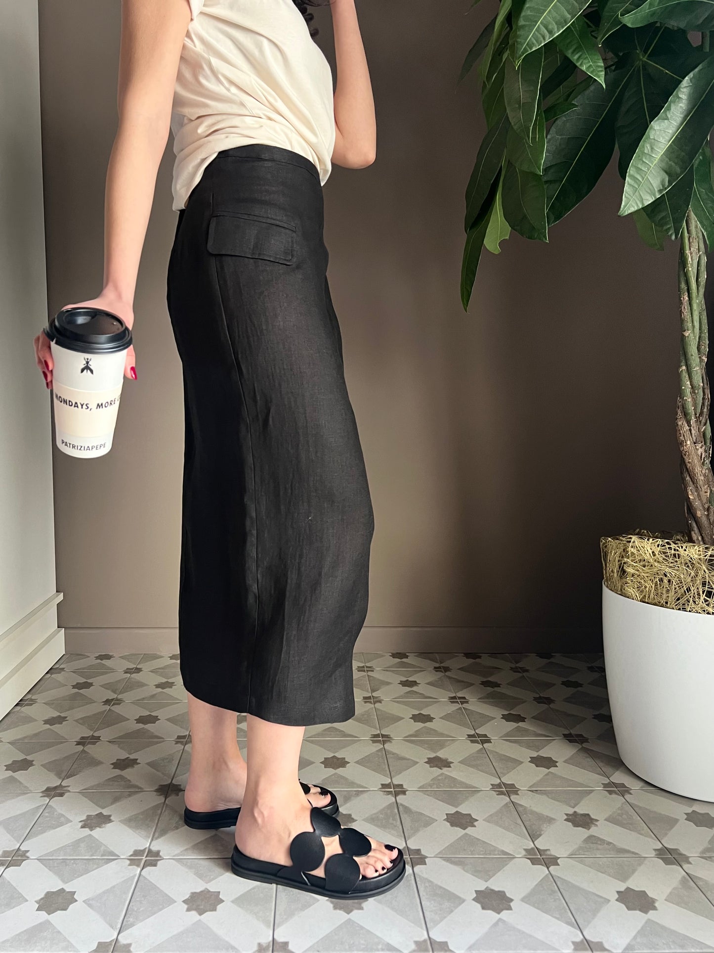 Gonna in lino Midi nera