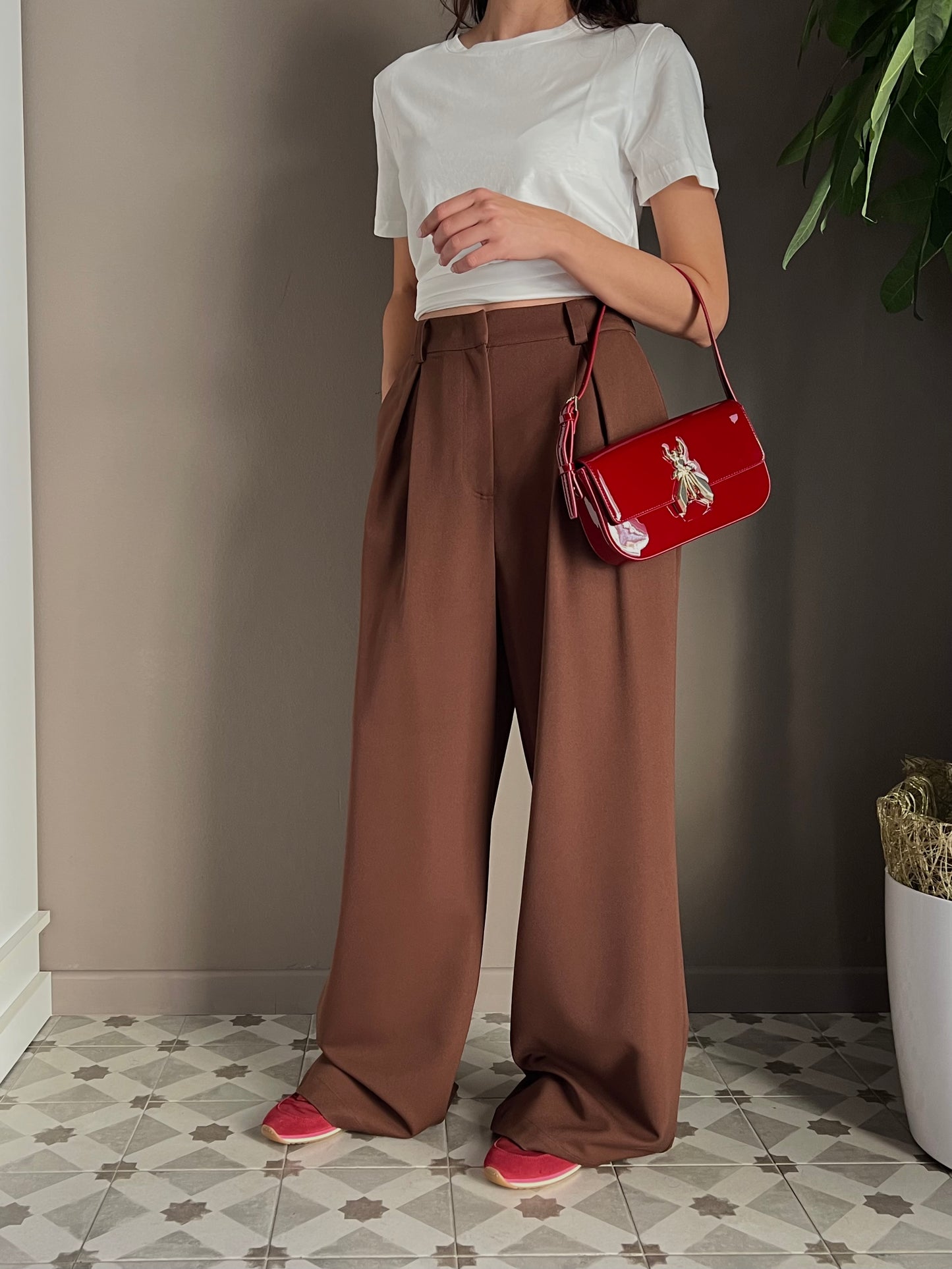 Pantalone oversize in gabardine Earth Brown