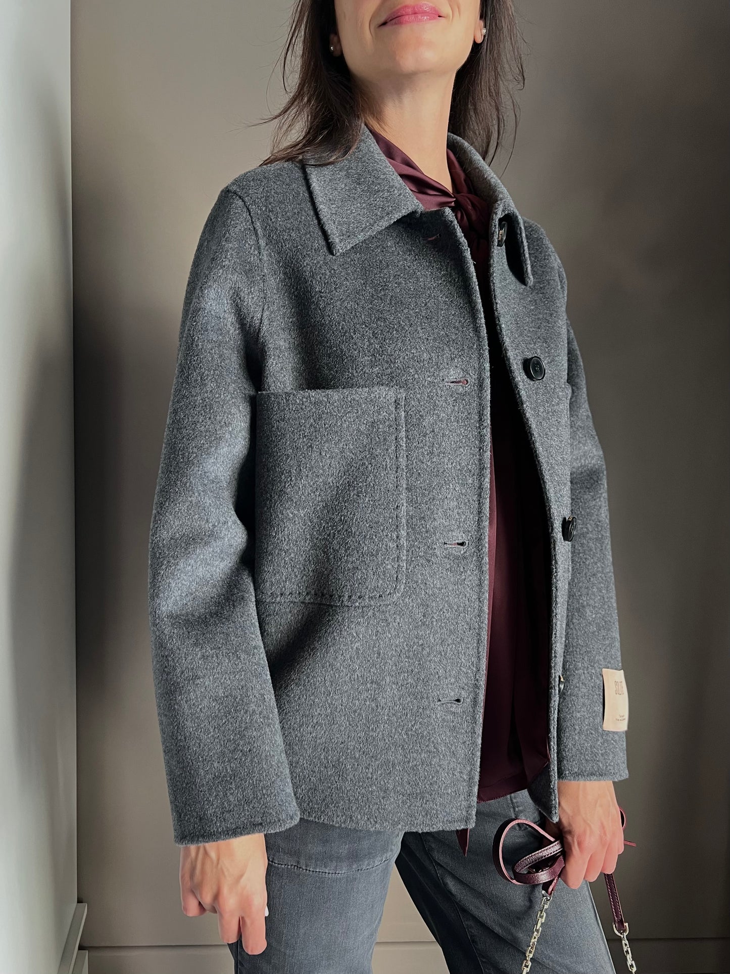 Giacca shacket in lana e cashmere grigio