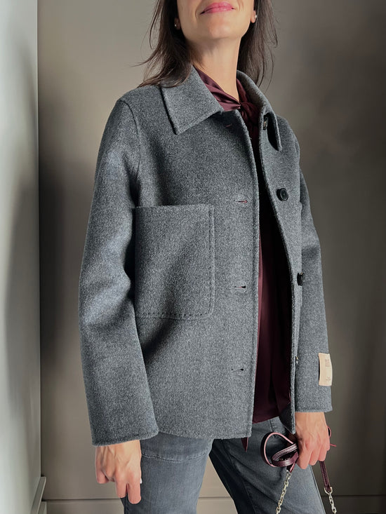 Giacca shacket in lana e cashmere grigio