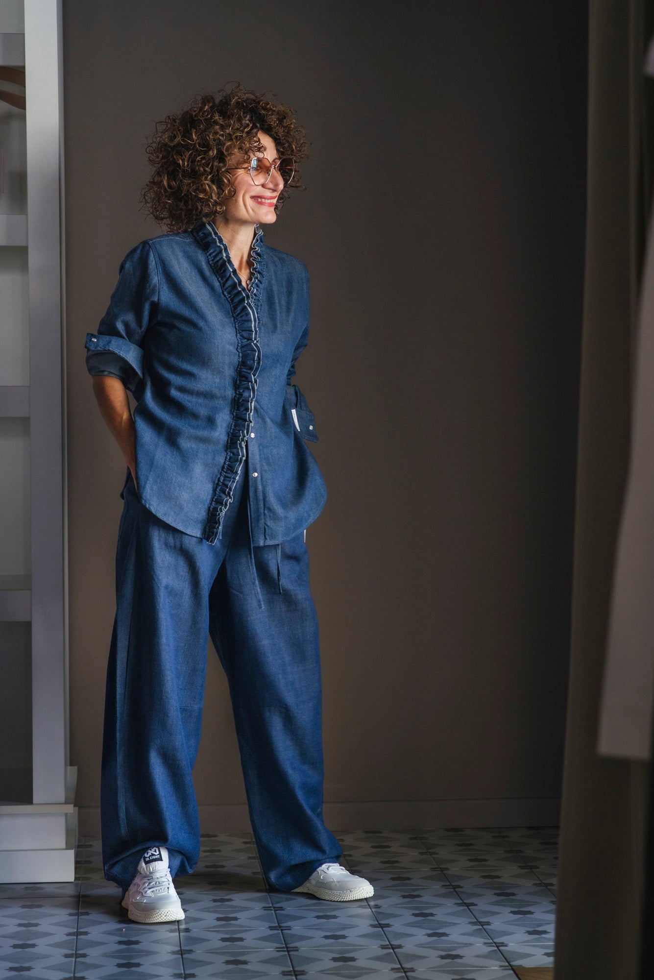 Camicia in denim con rouches