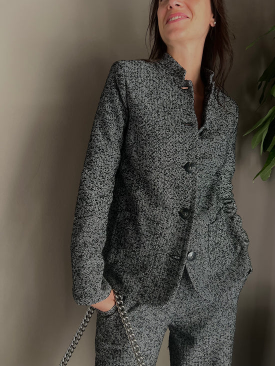 Giacca in tweed con collo alla coreana