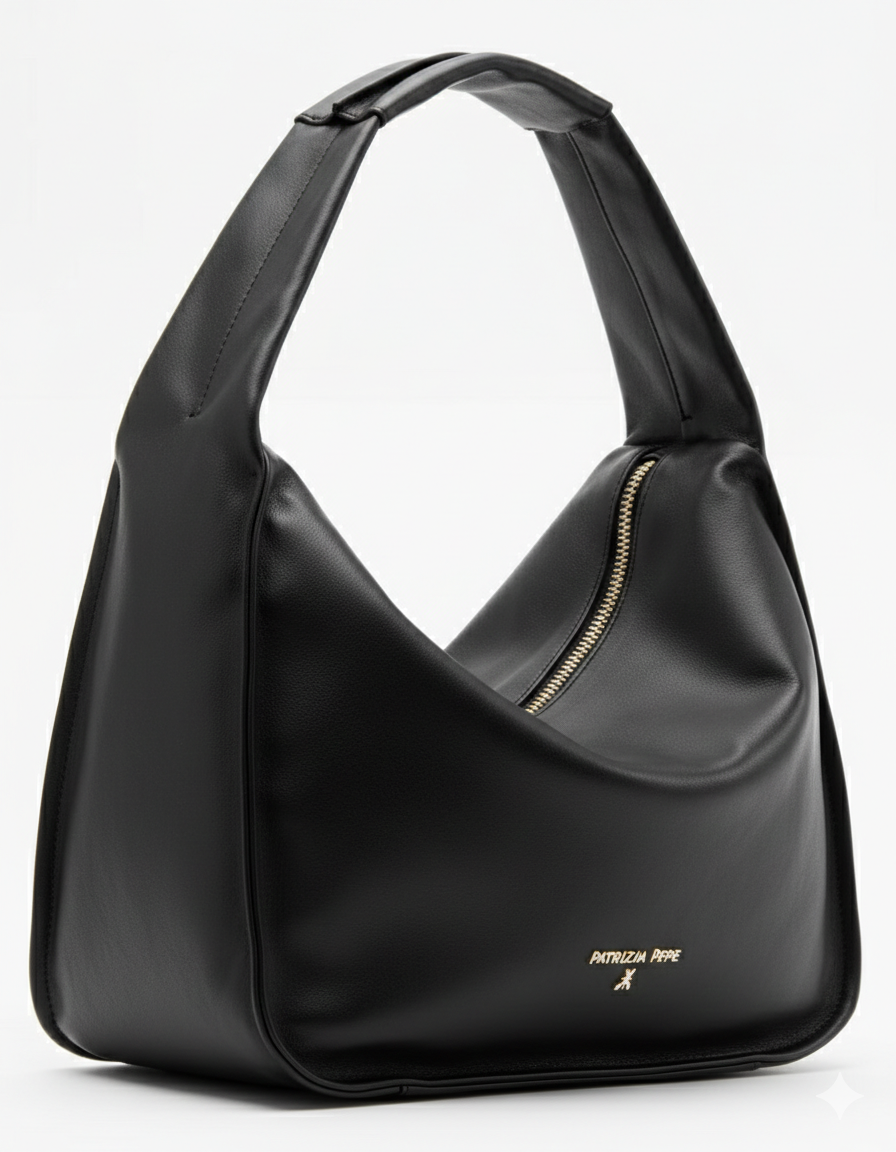 Borsa Hobo nera media in pelle