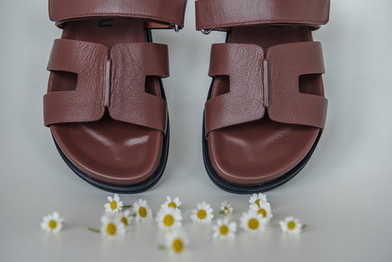 Ciabattina in pelle minimal cuoio