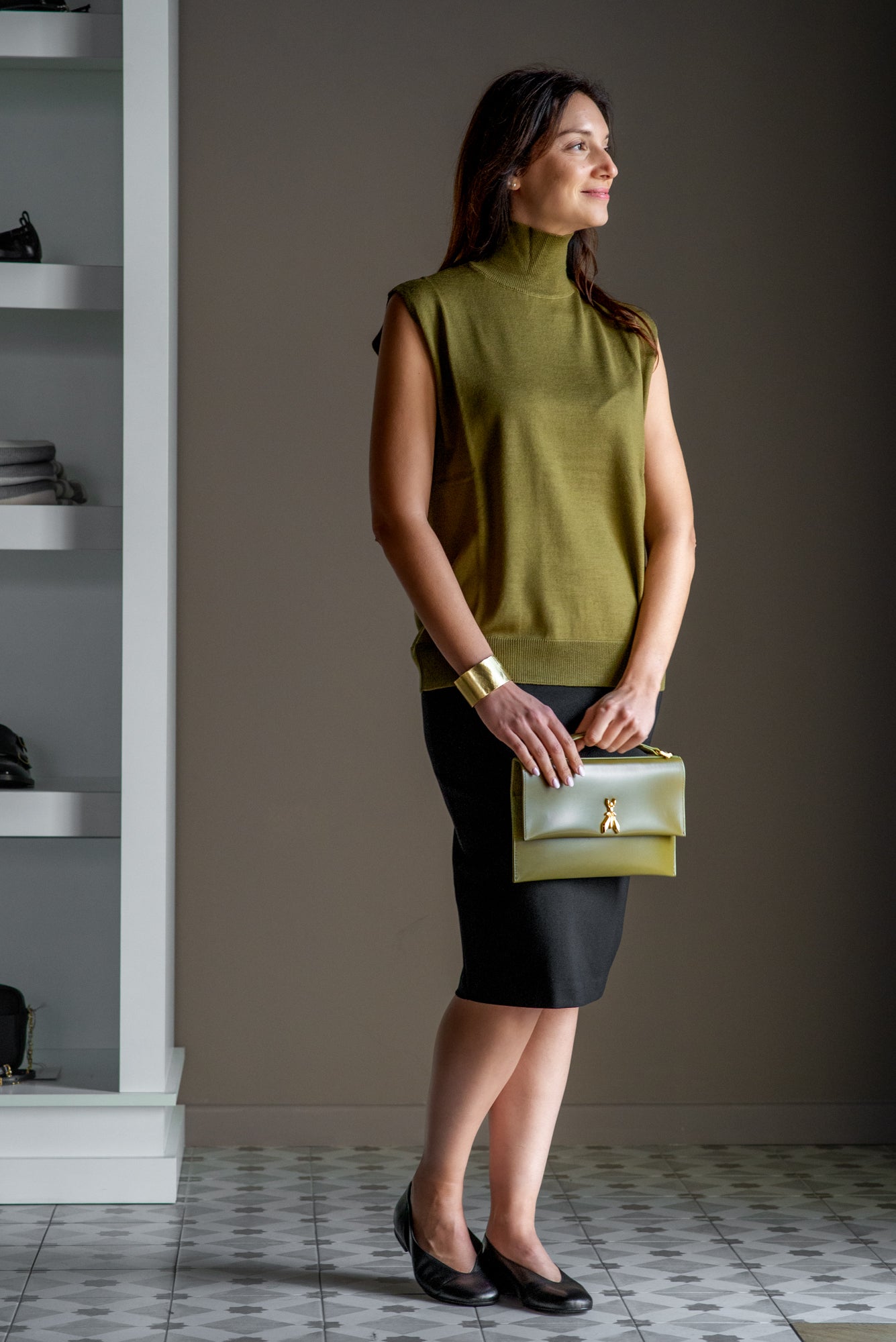 Maglia Smanicata in Lana – Verde Oliva