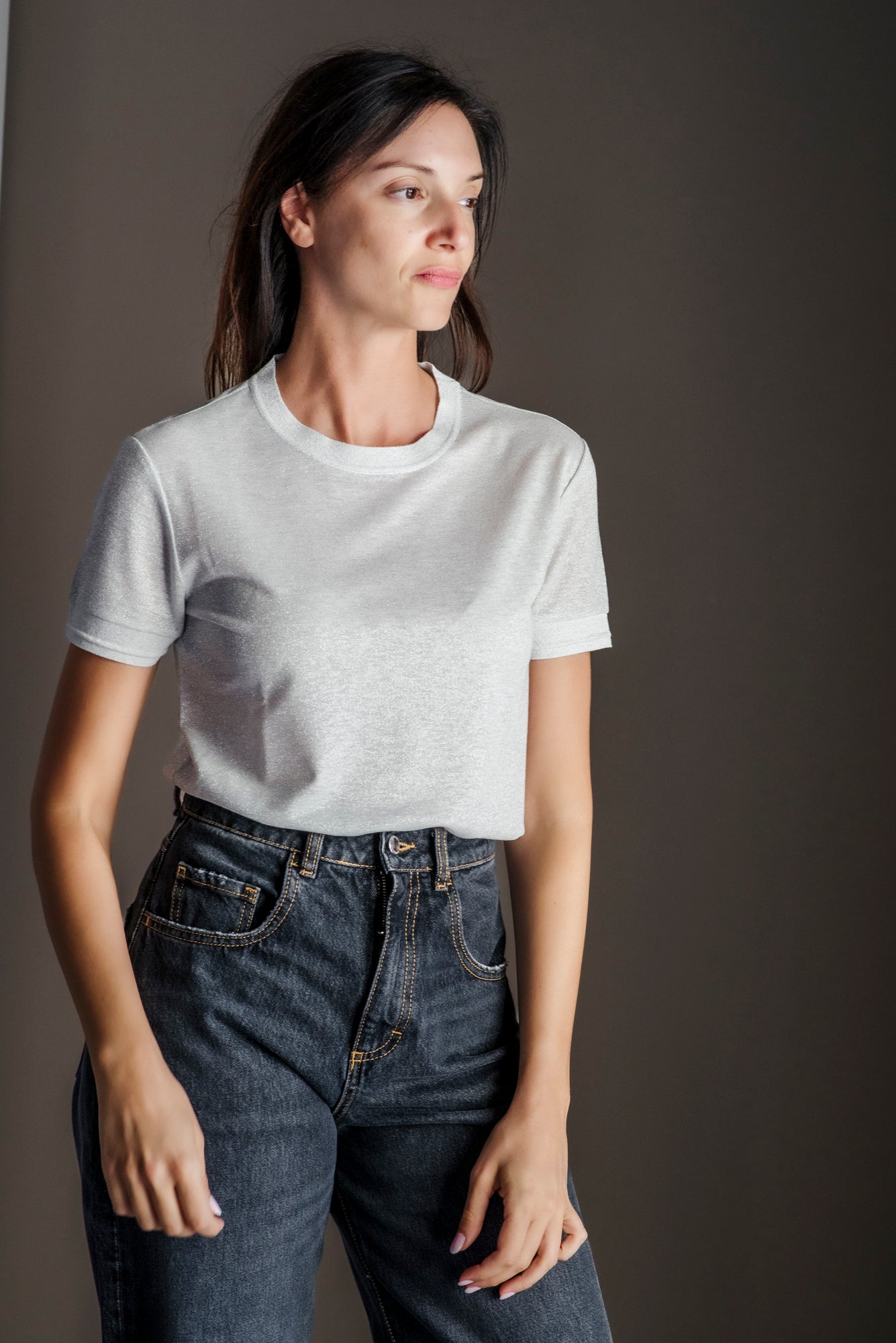 T-shirt Patrizia Pepe in Maglia Lurex Argento