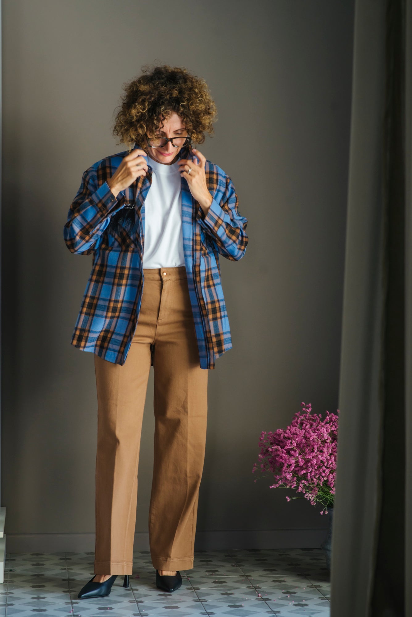 Pantalone in cotone gamba dritta tessuto Candiani