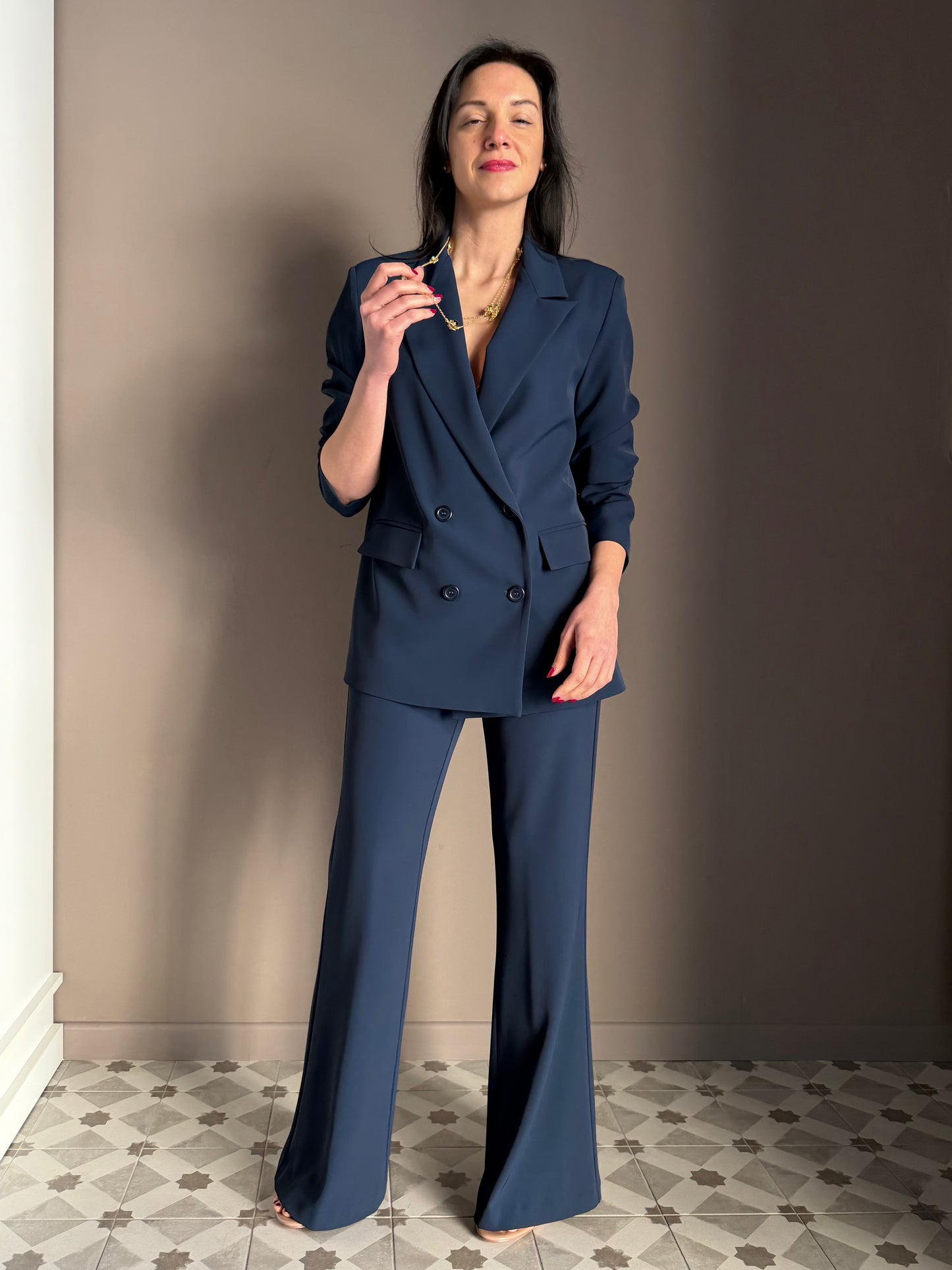 Giacca doppio petto in crepe Navy