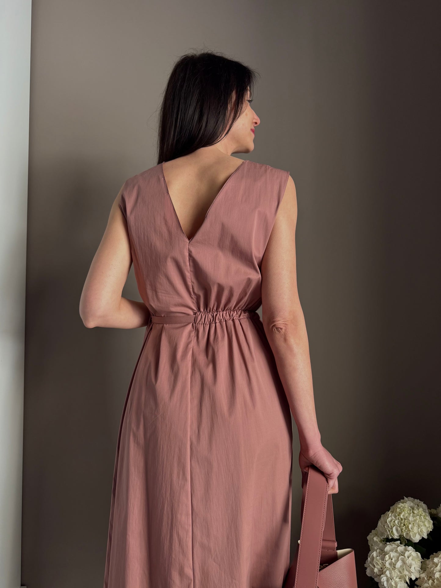Abito midi in popeline di cotone terracotta