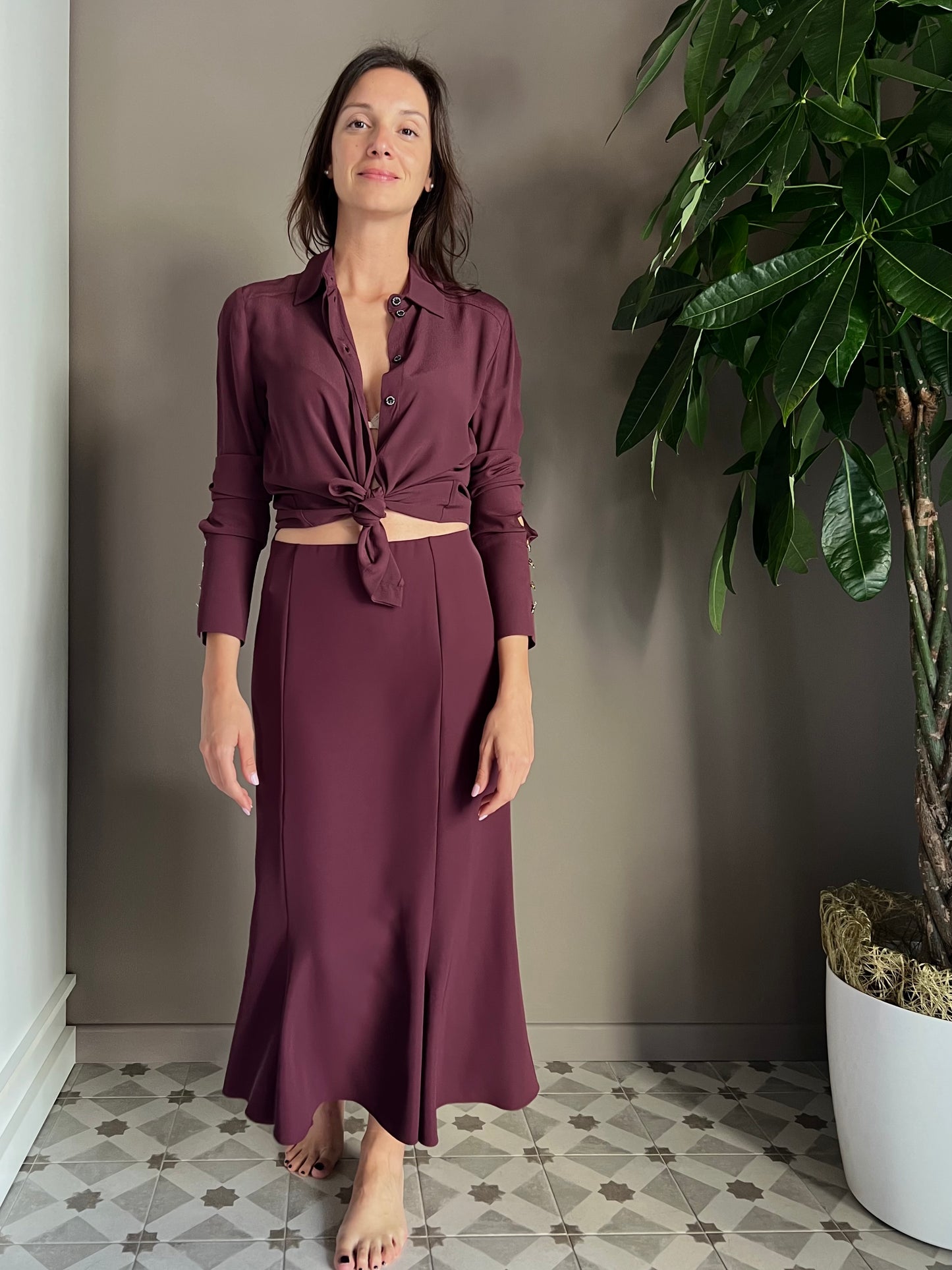 Camicia in viscosa con fly sui polsi Purple Red