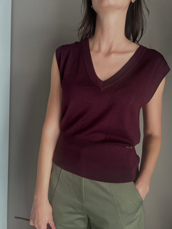 Gilet in maglia scollo V in lana Purple Red