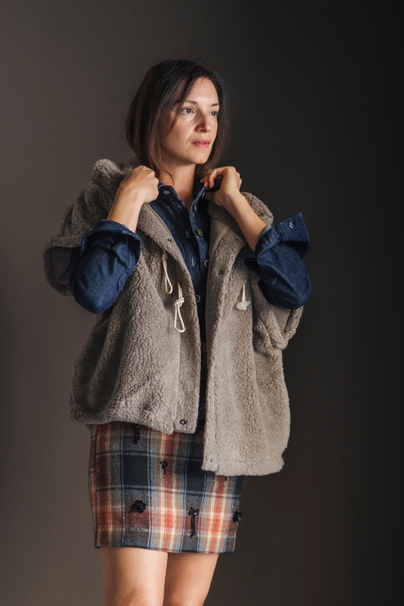 Gilet Oversize in Lana e Sherpa Taupe