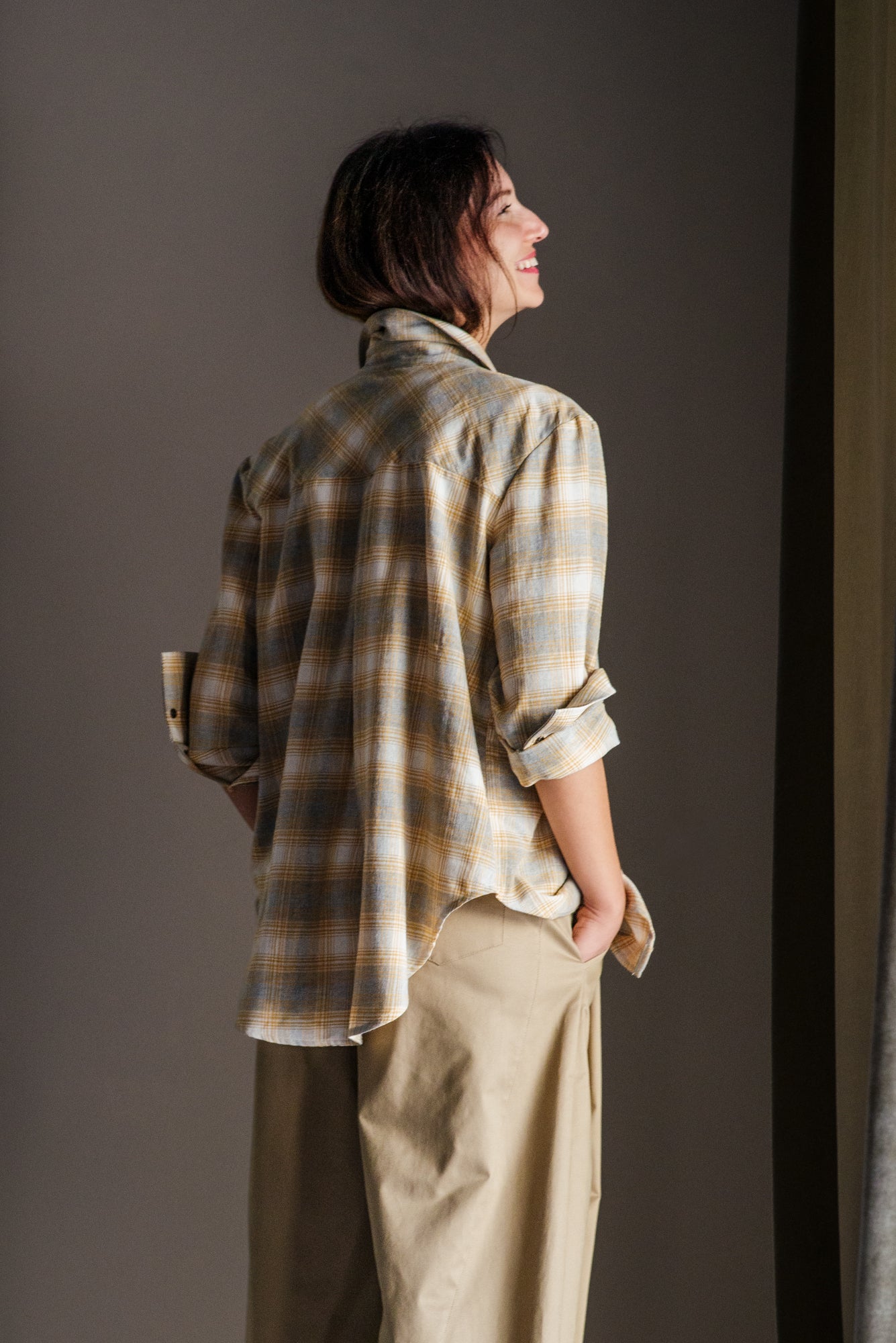 Camicia in flanella So Allure senape grigio