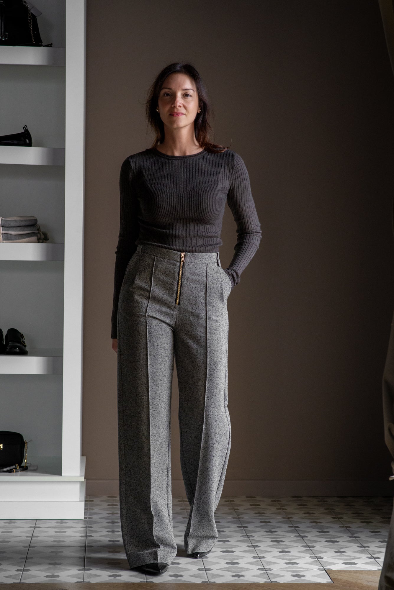 Pantaloni Taupe con zip centrale Taupe