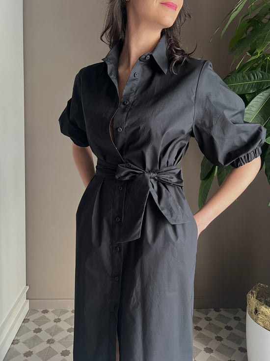 Abito chemisier in cotone nero