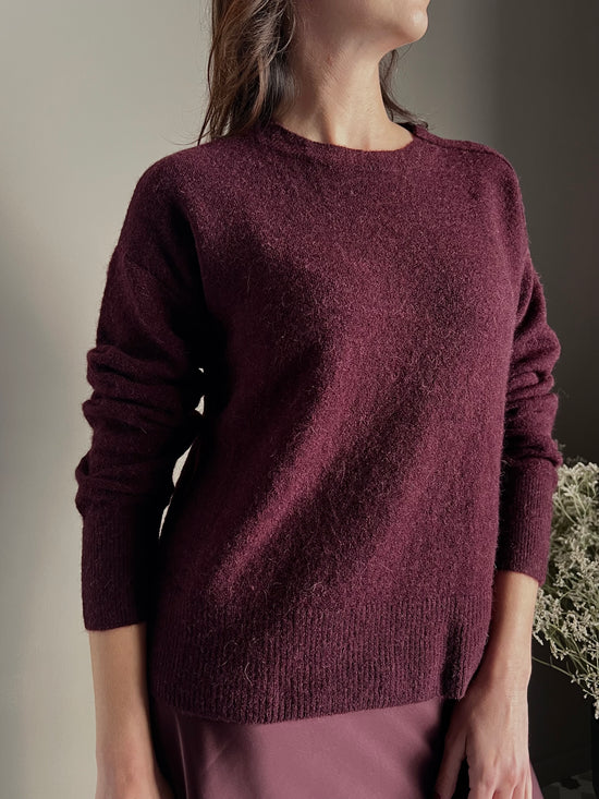 Maglia girocollo in lana e alpaca Purple Red