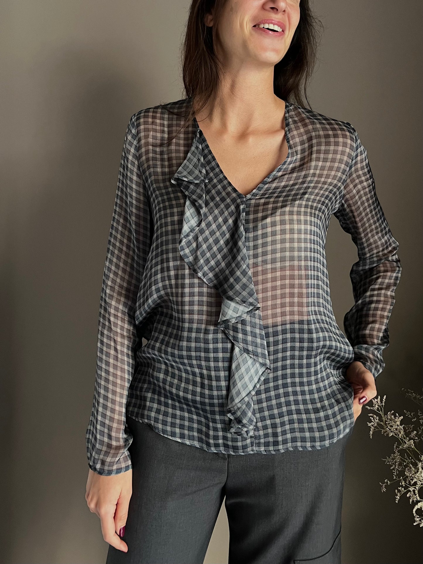 Camicia in seta e viscosa a quadretti