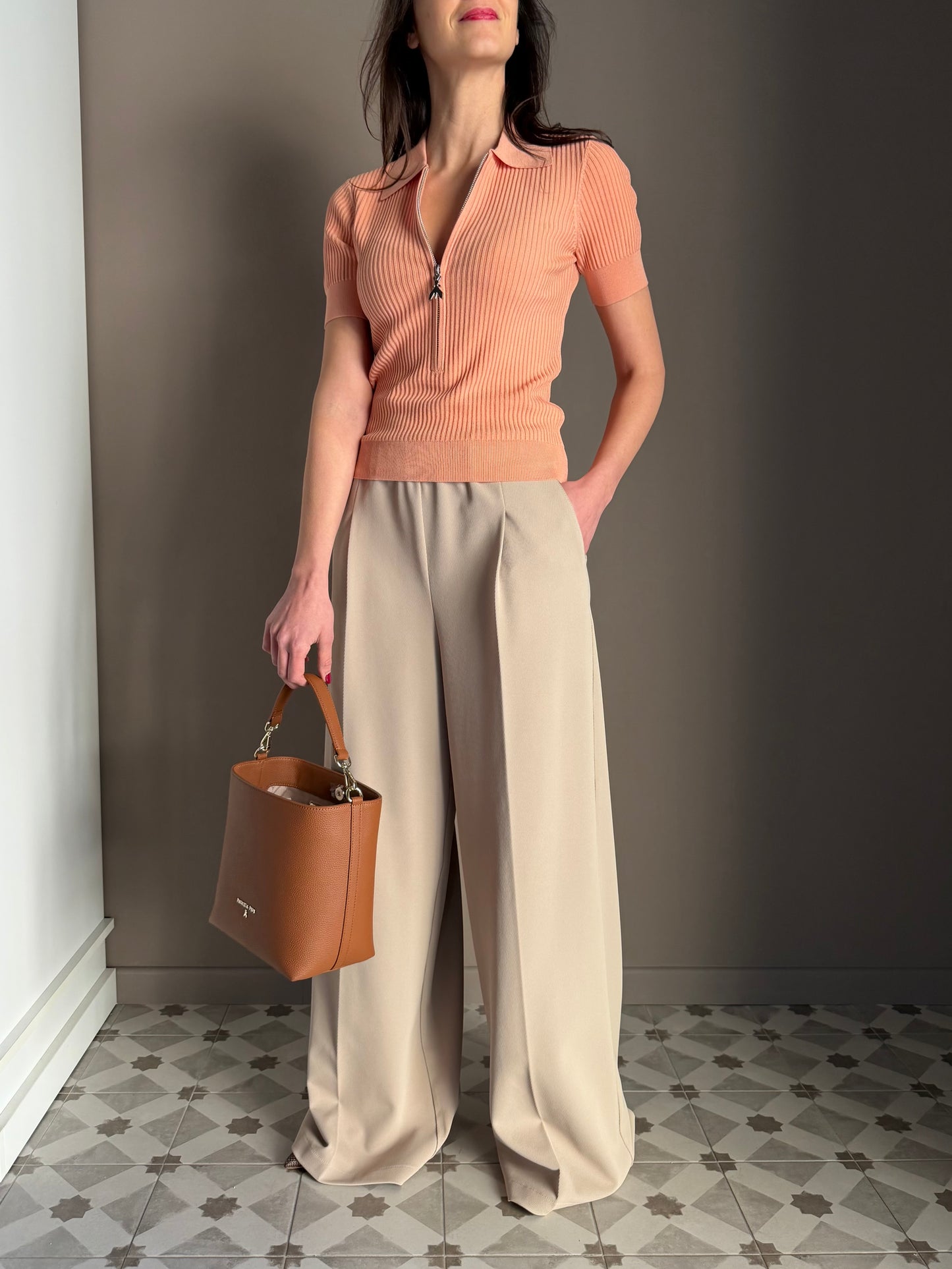 Pantalone a palazzo con elastico Sand Beige