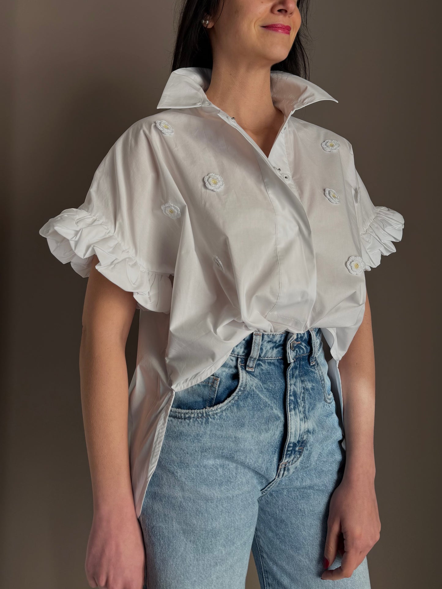 Camicia in Popeline con Margherite Crochet