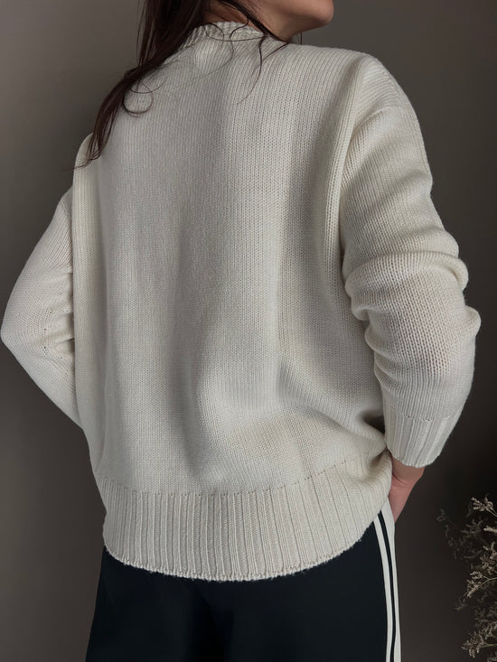 Maglia Oversize Solo Tre in Pura Lana Panna