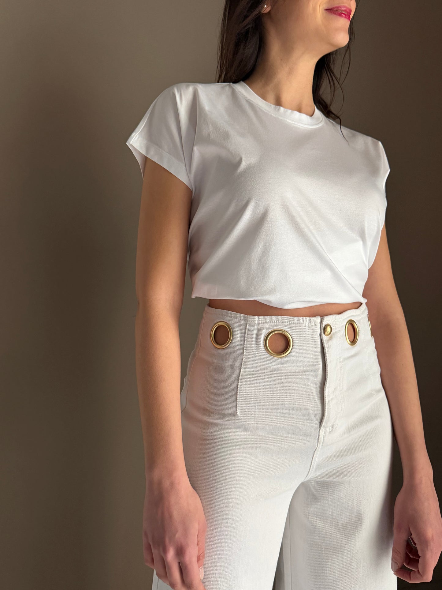 Pantalone a palazzo in drill con dettagli gold
