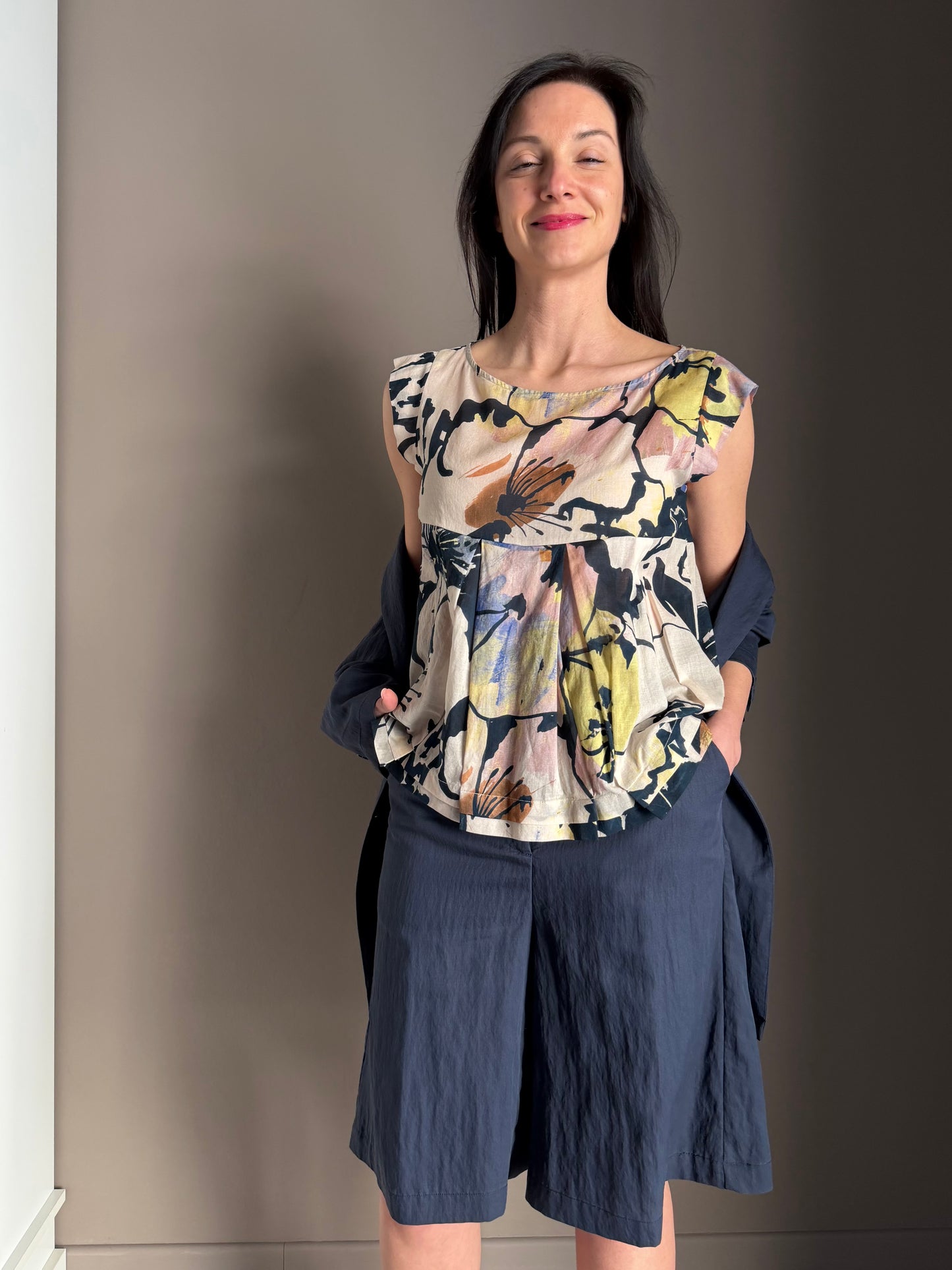 Top in bussola di cotone fantasy