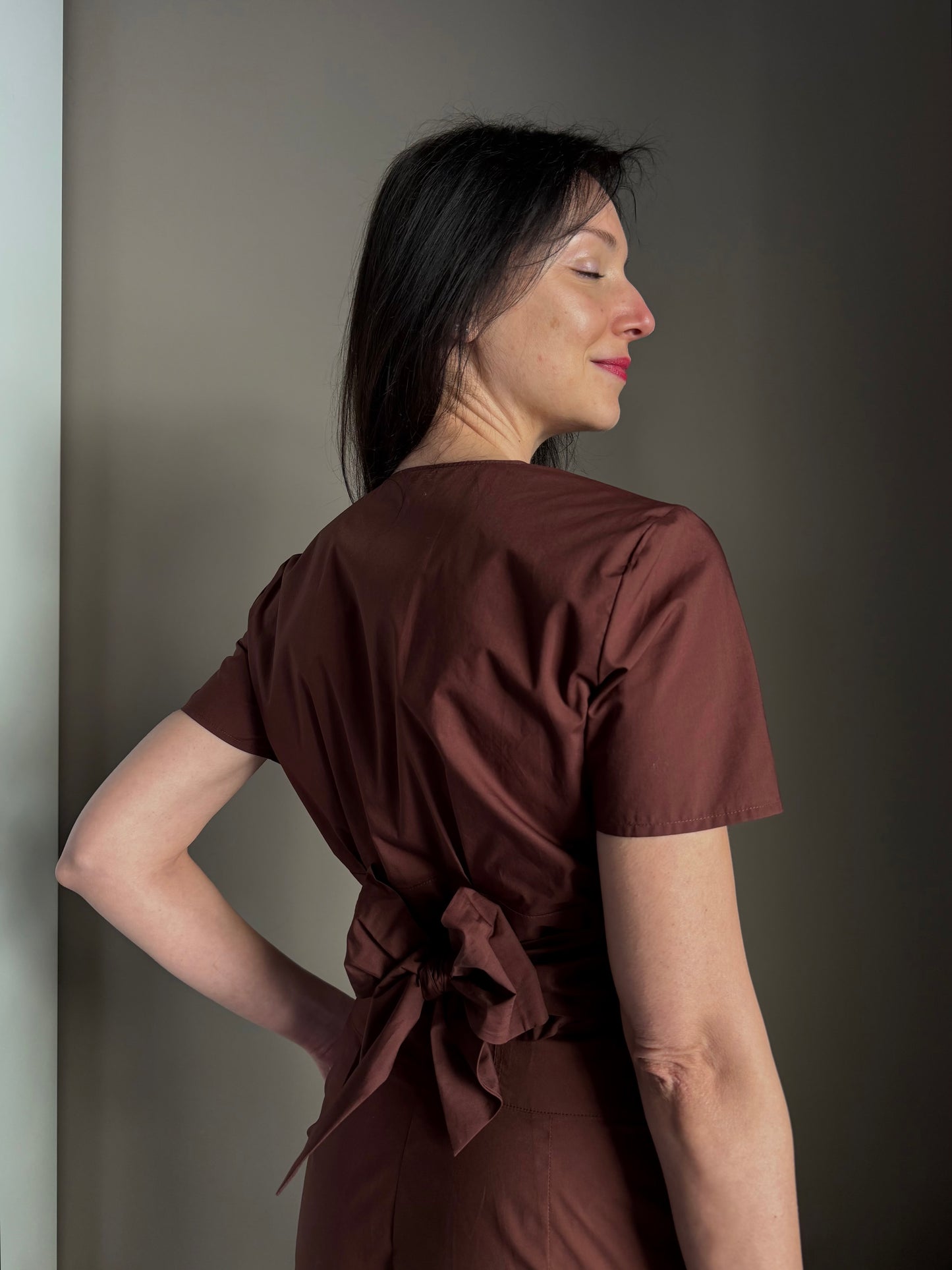 Top Cropped in Popeline di Cotone Brown