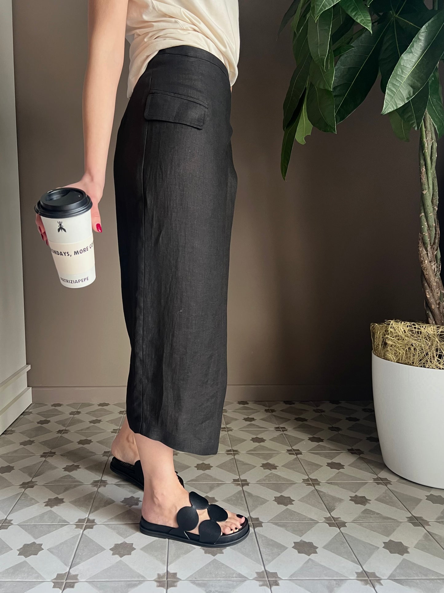 Gonna in lino Midi nera