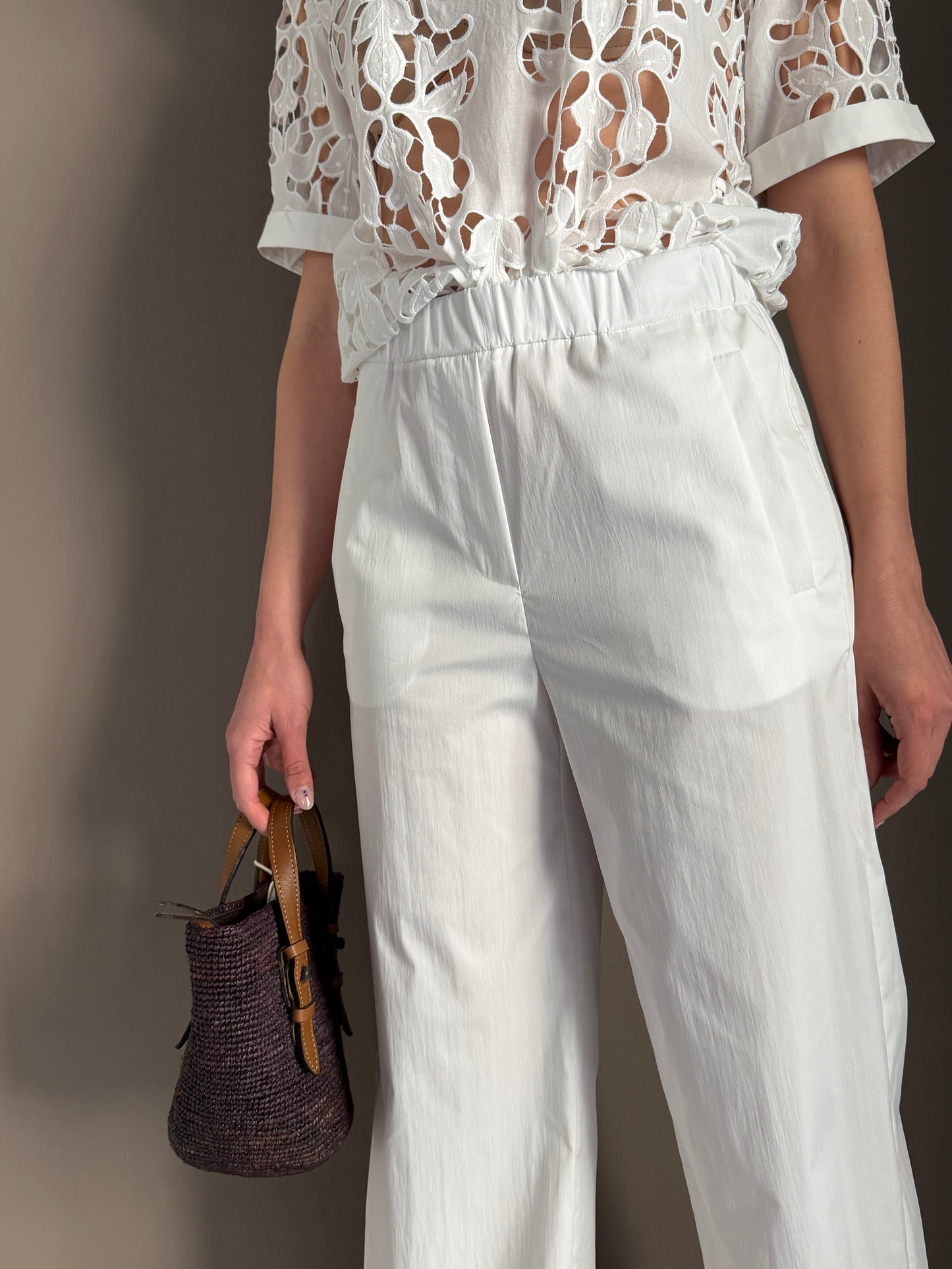 Pantalone in popeline con elastico Bianco