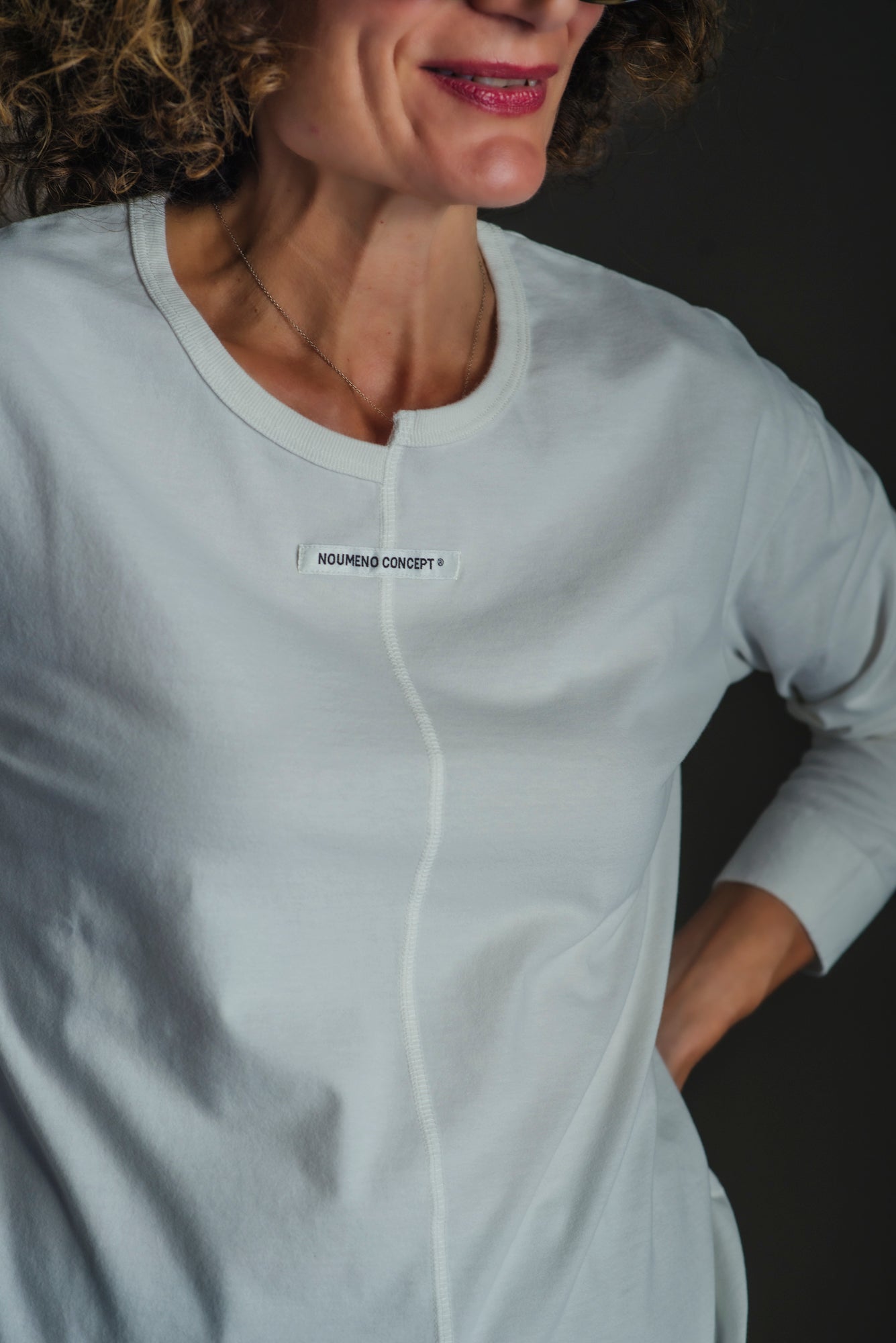 T-shirt manica lunga in cotone soft-touch Bianco Latte