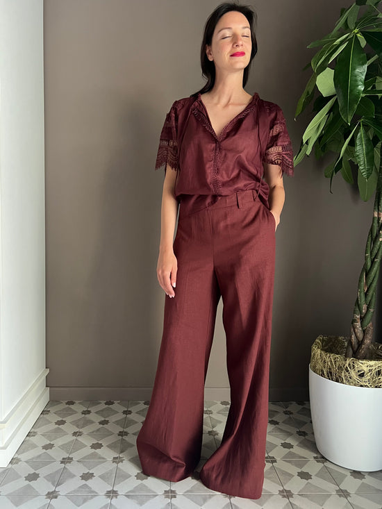 Blusa manica corta con inserti in pizzo