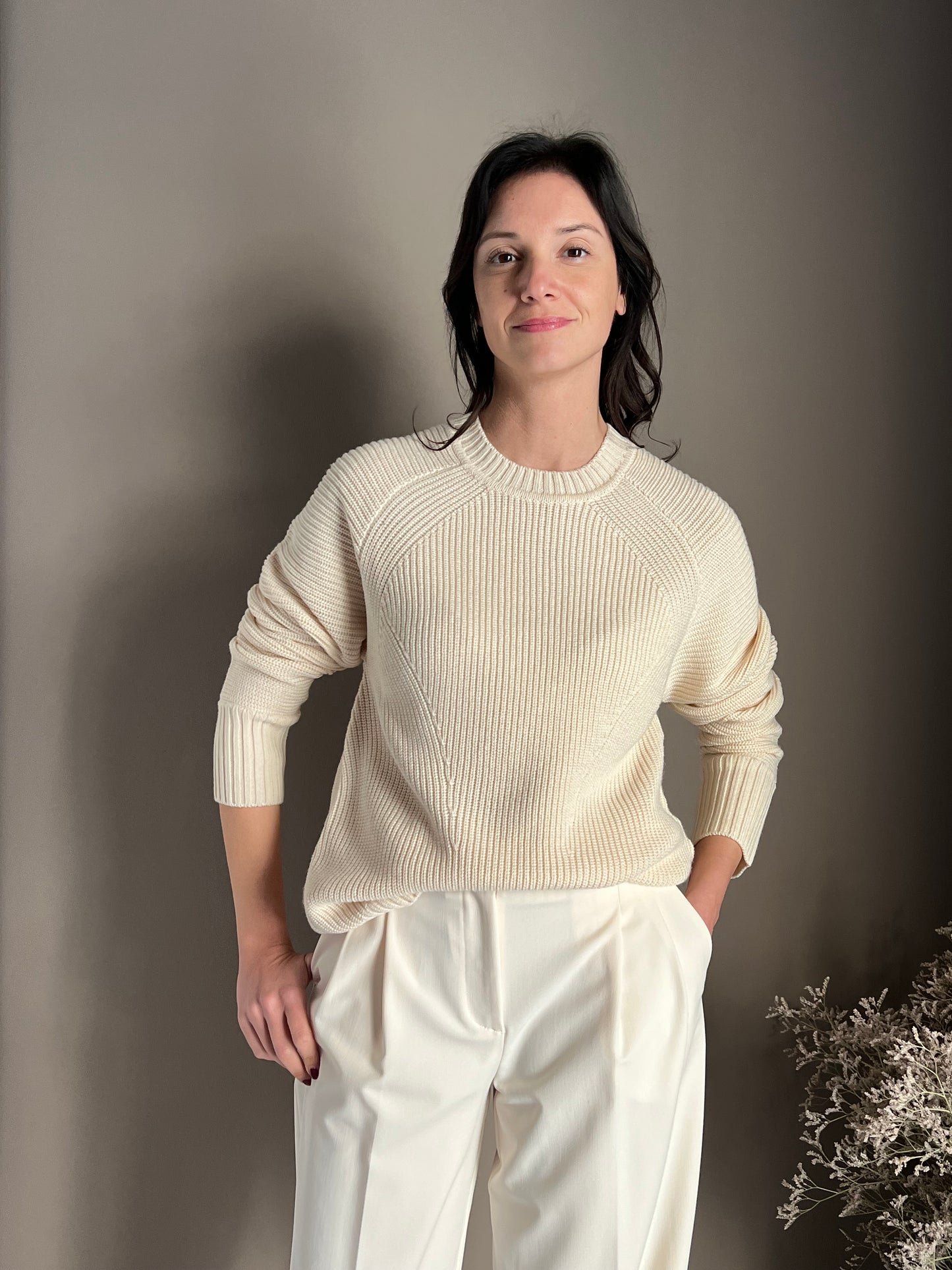 Maglia girocollo in misto lana Wooly White