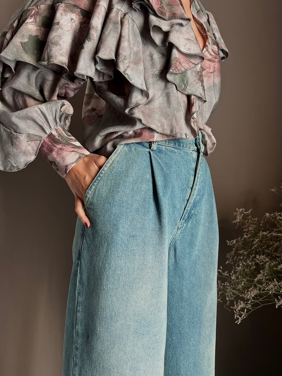 Pantalone denim Wide-Leg con pinces