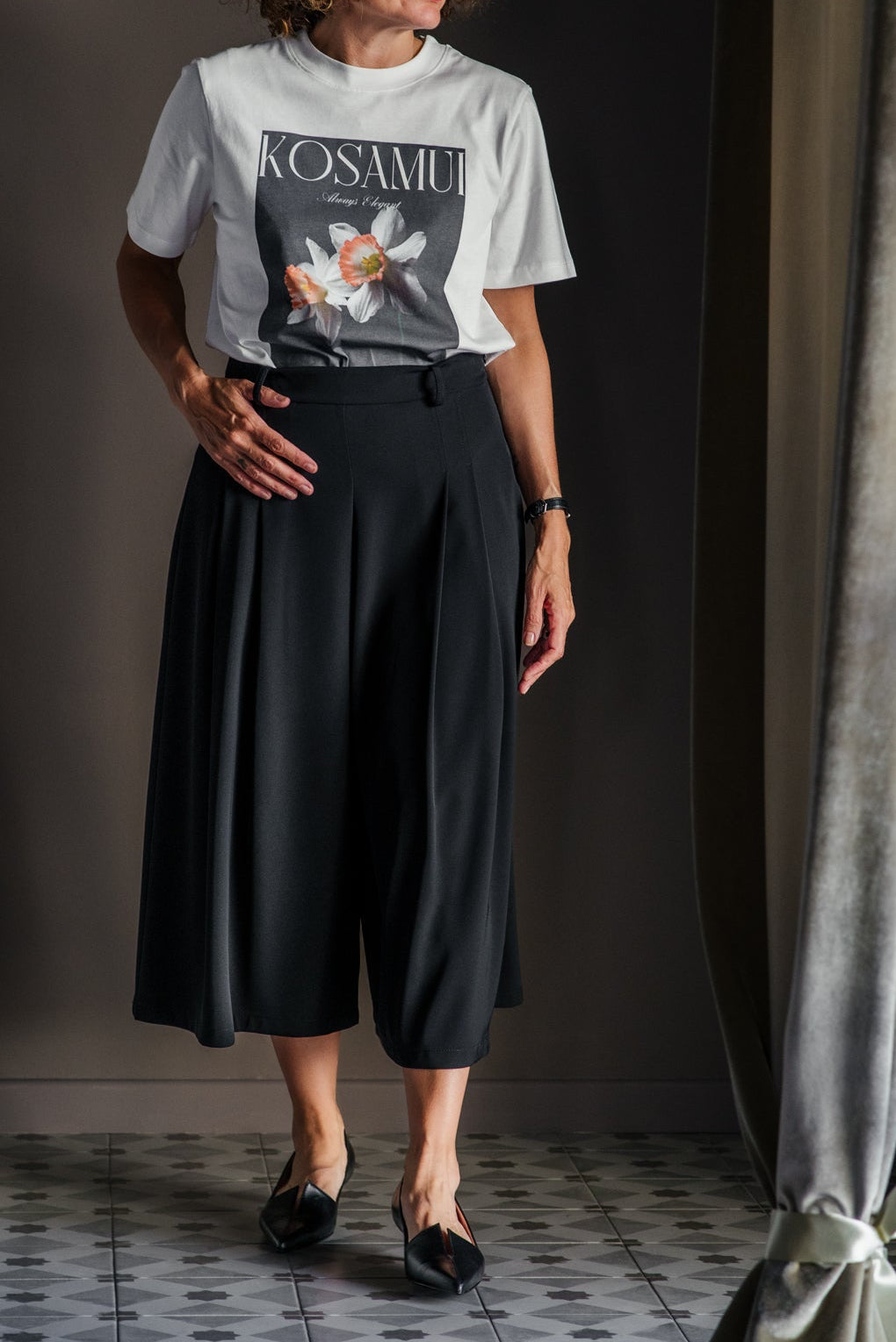Gonna pantalone in crepe fluido Nera