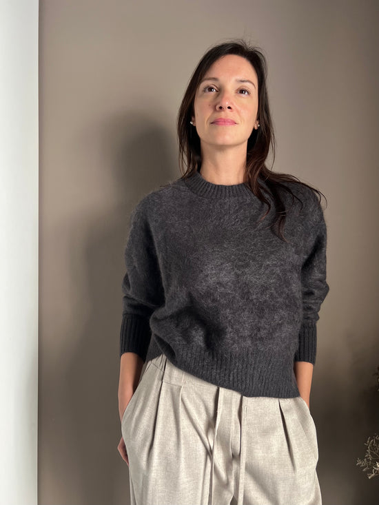 Maglia girocollo in Yak e Cashemire antracite