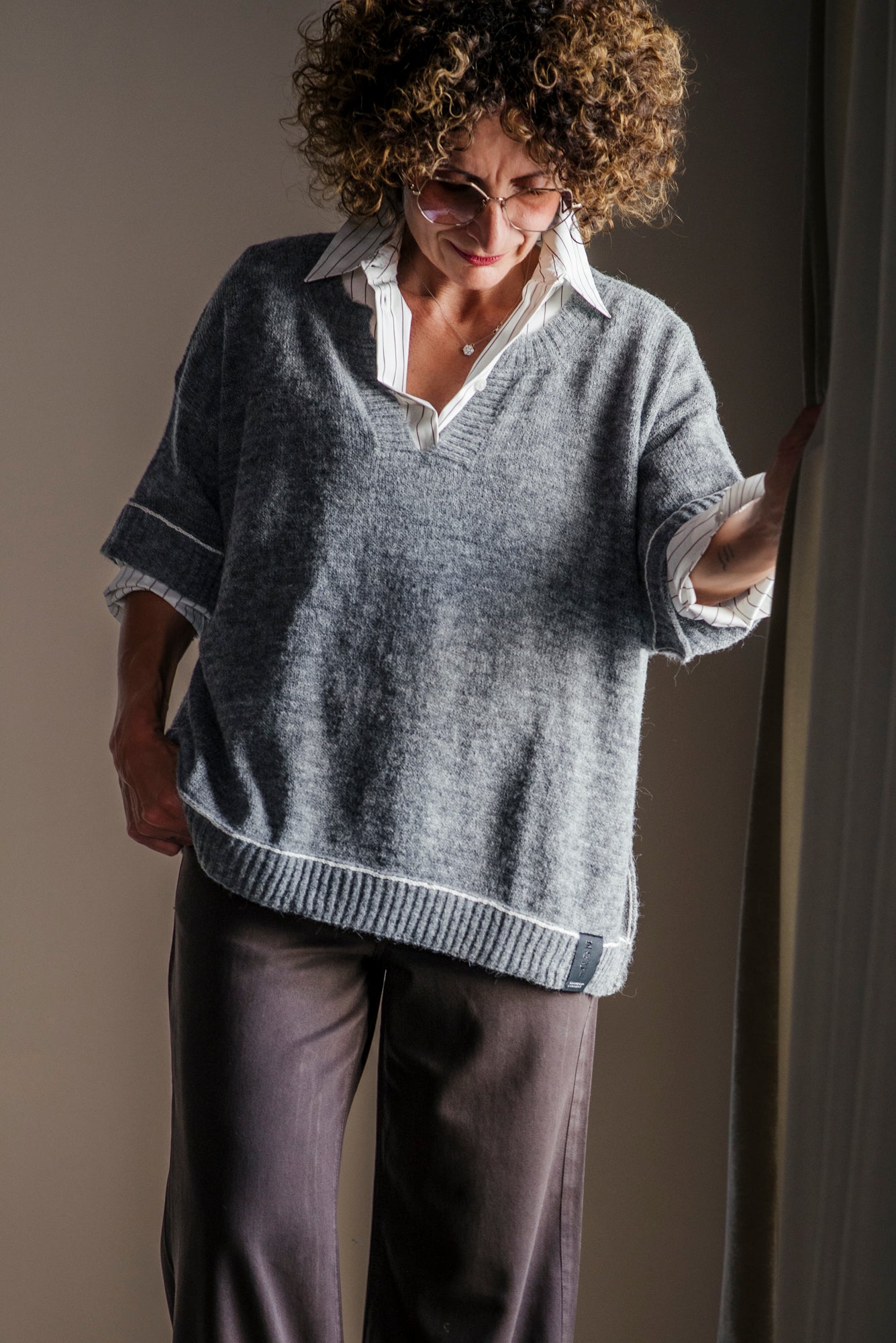 Maglia boxy in alpaca manica corta