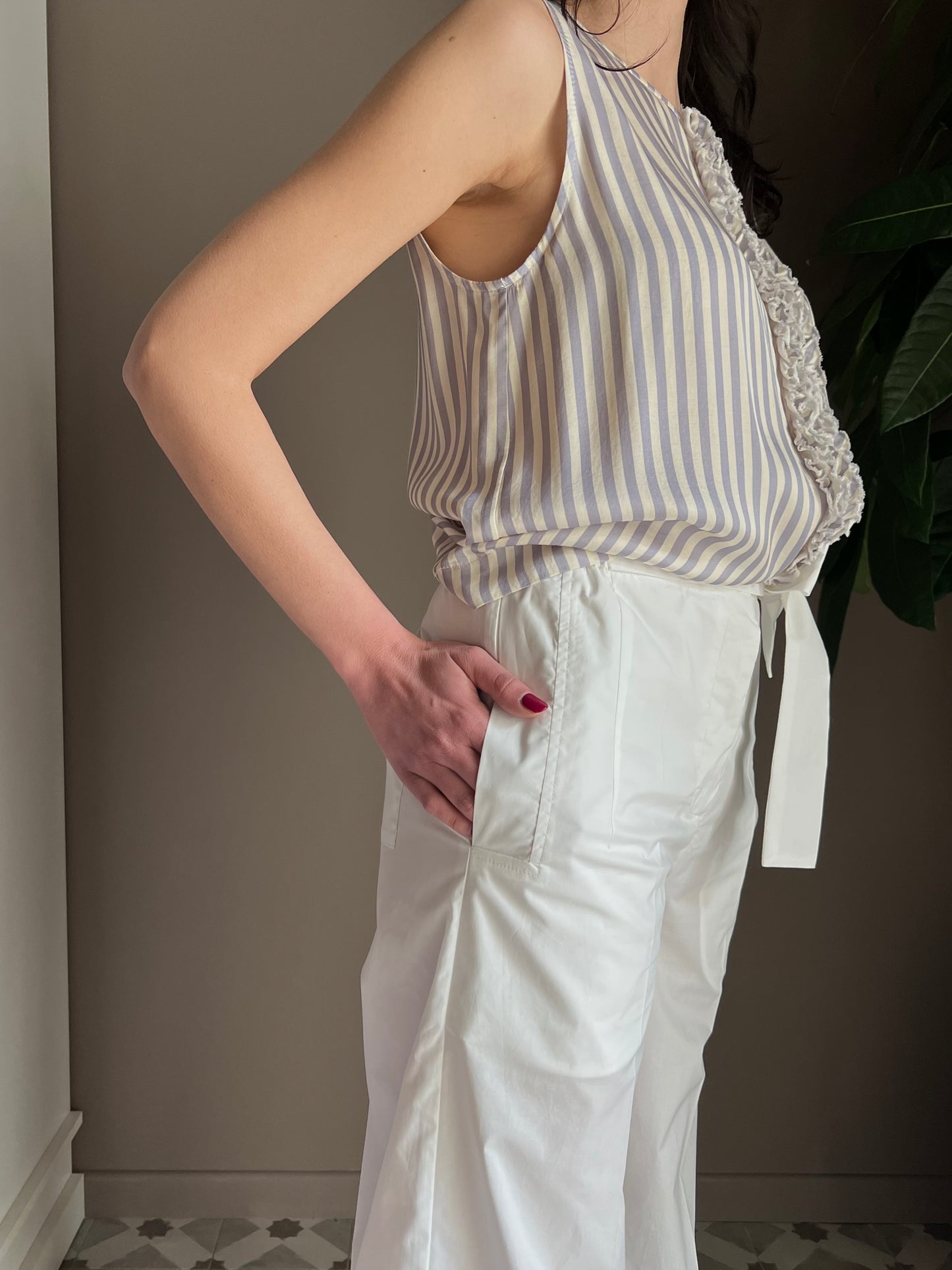 Pantalone in cotone bianco Solo Tre