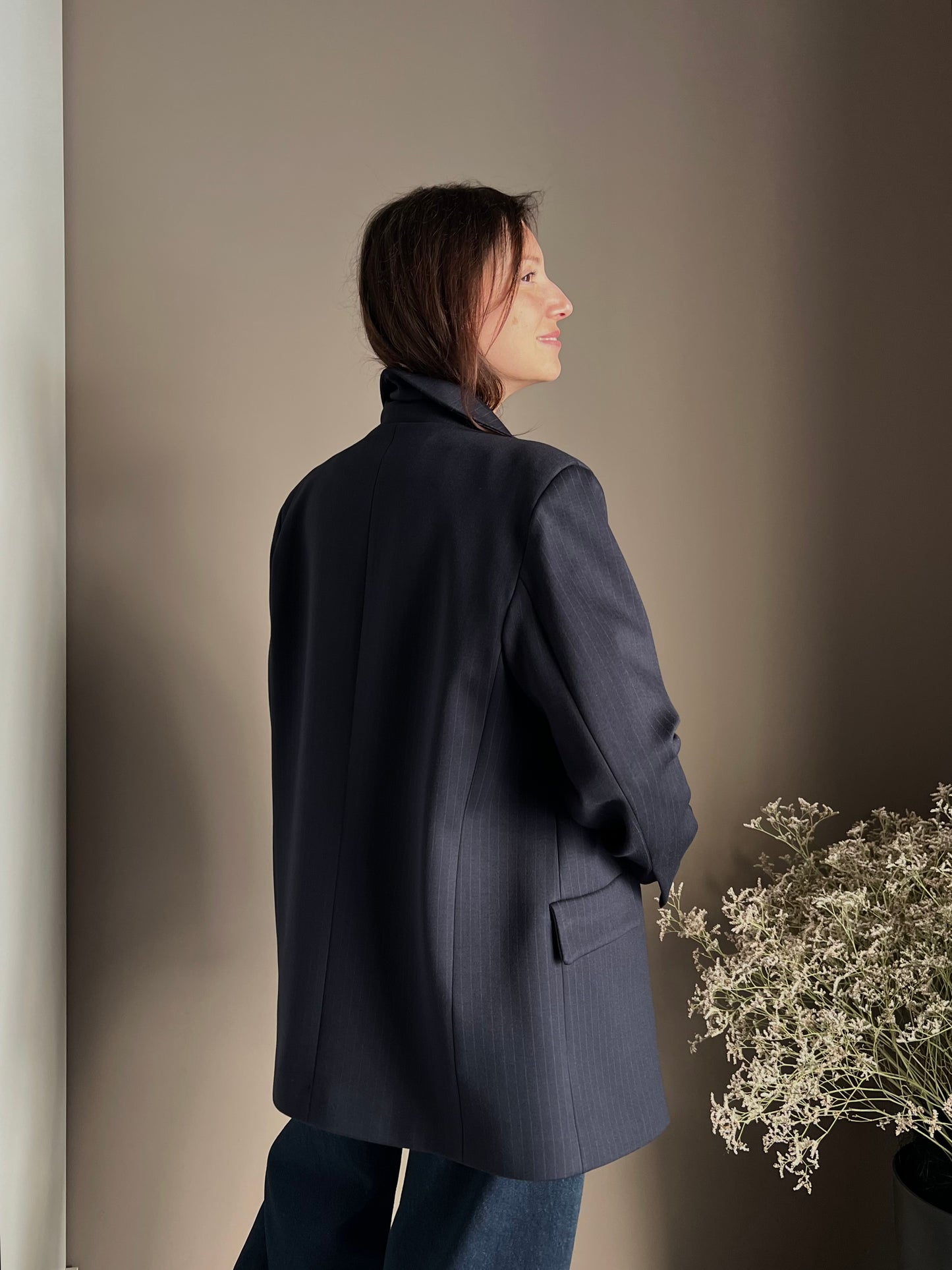 Giacca gessata over in punto stoffa navy
