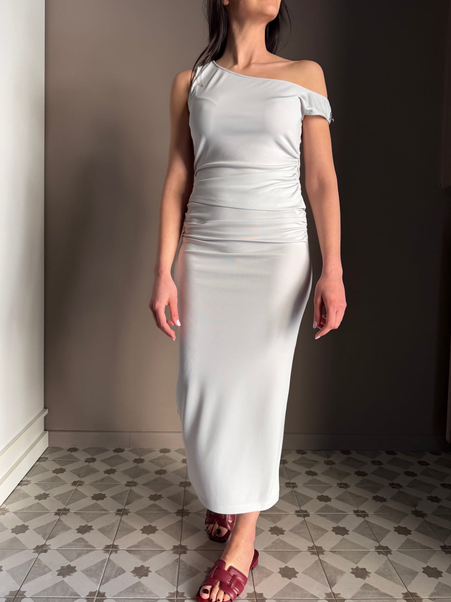 Gonna Longuette in jersey strech grigio perla