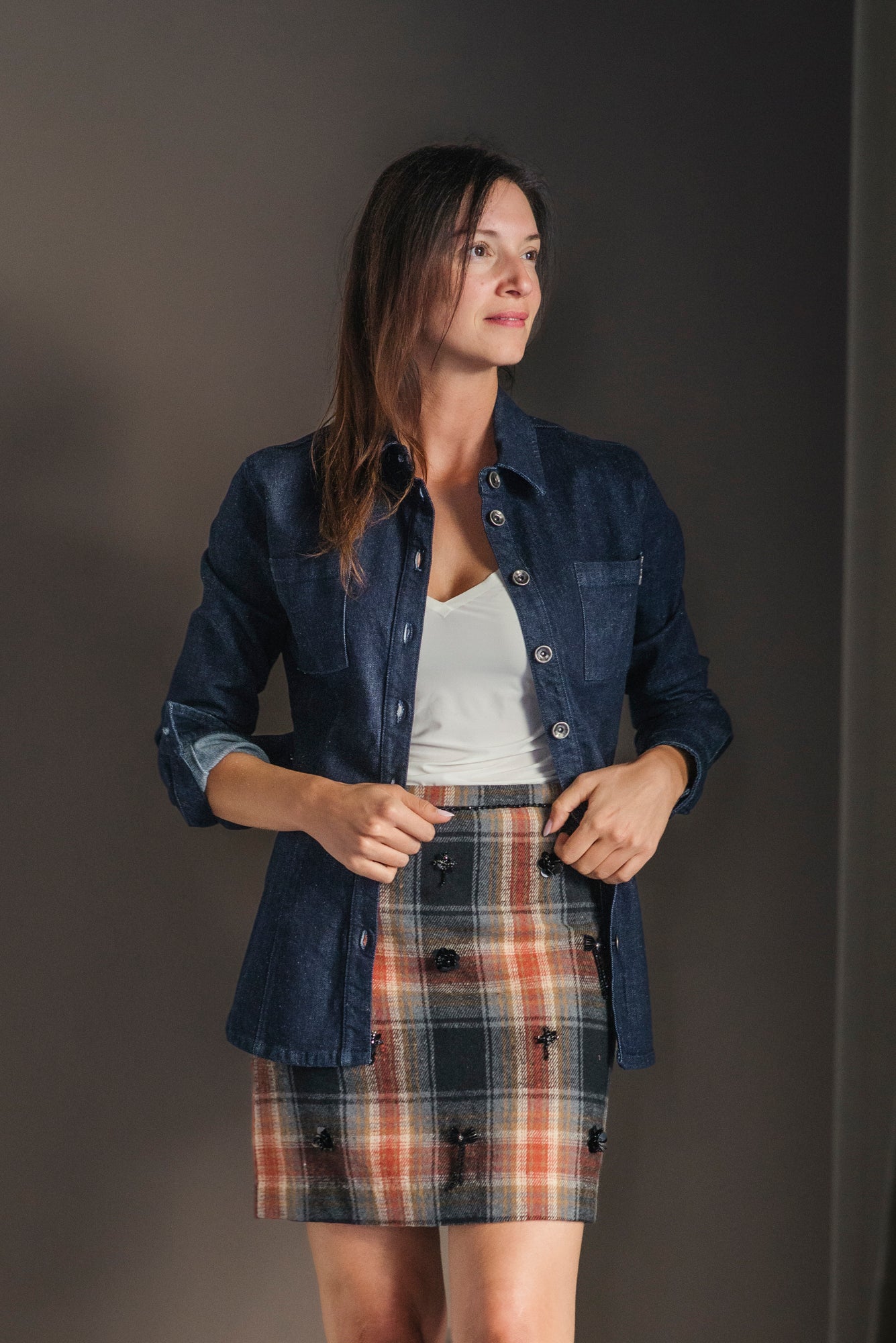 Camicia in Denim Stretch con Fly Gioiello