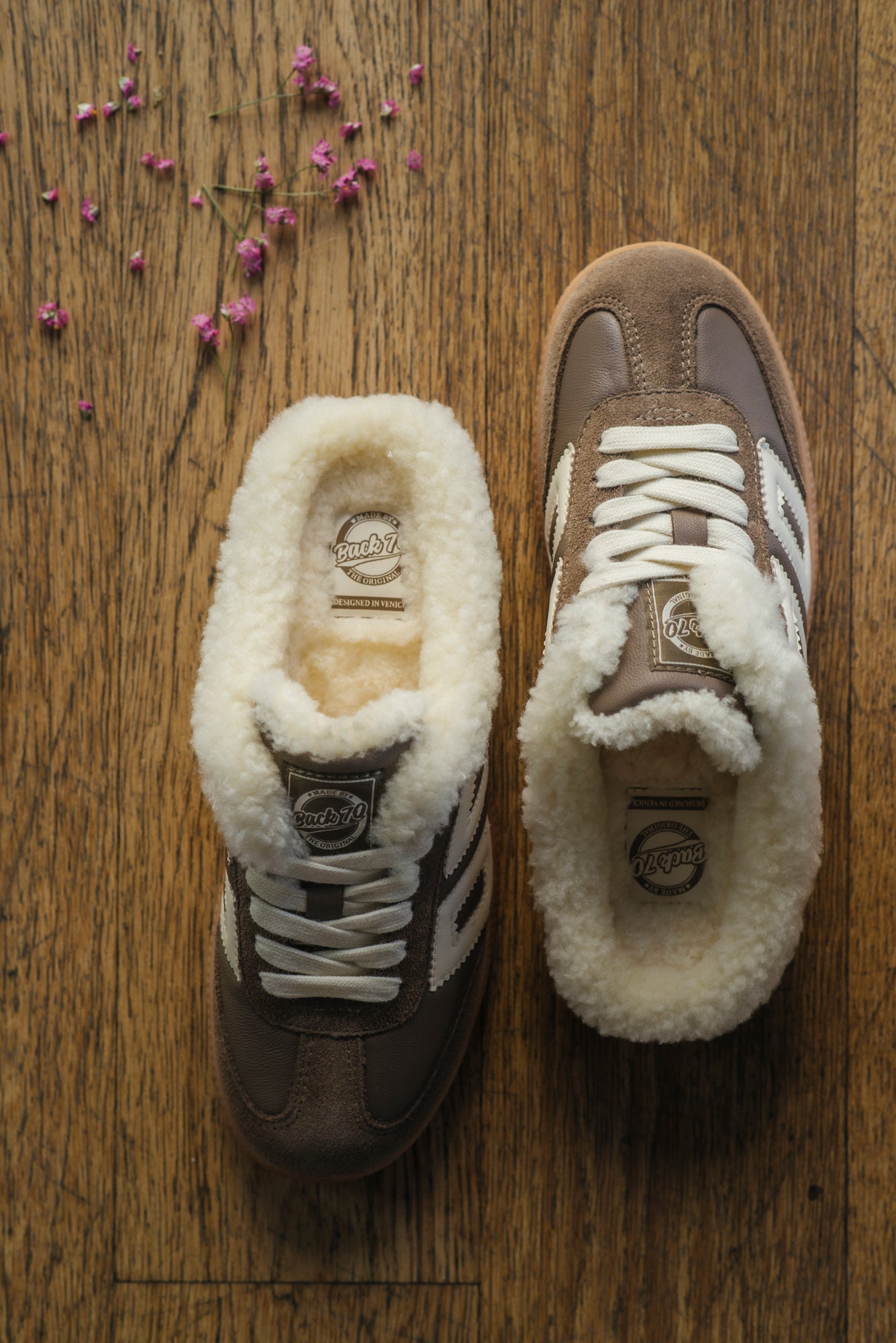 Sneakers sabot in pelle con ecopelliccia