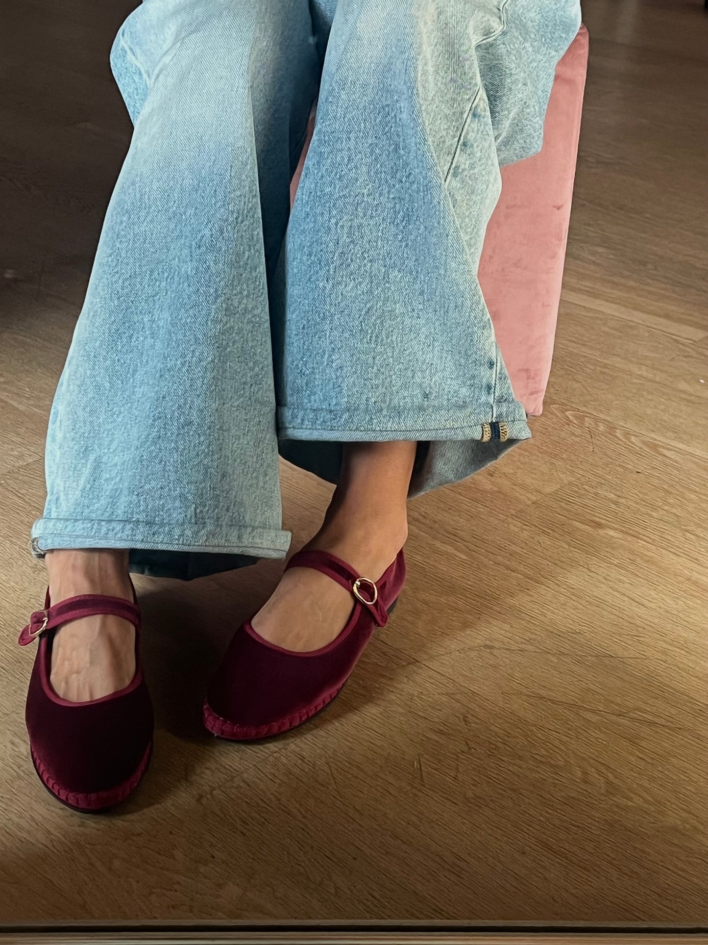 Mary Jane in velluto Bordeaux