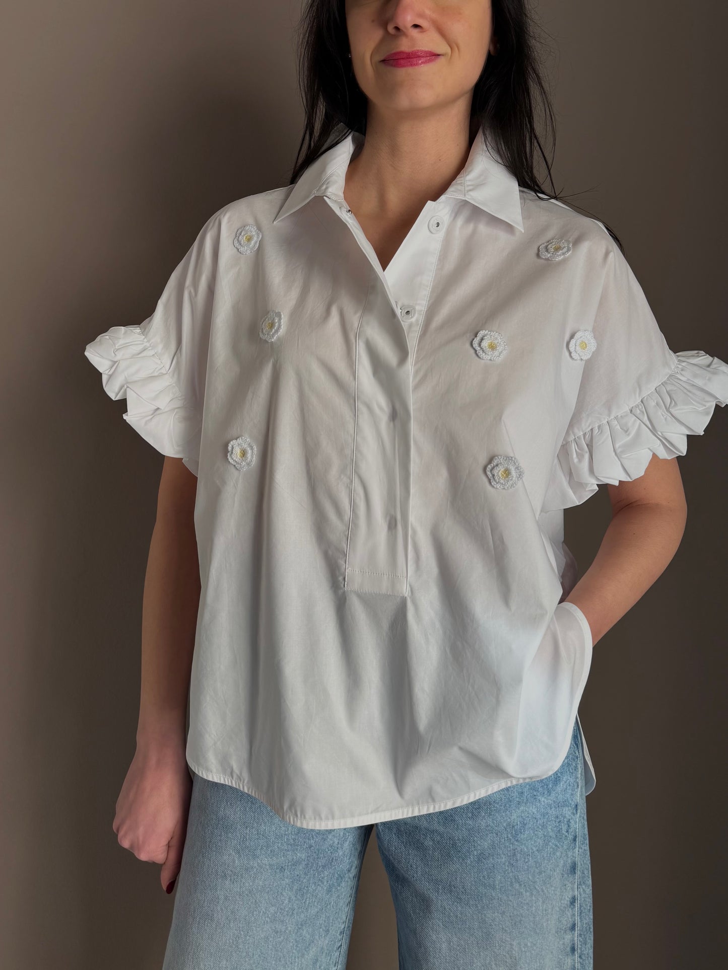 Camicia in Popeline con Margherite Crochet