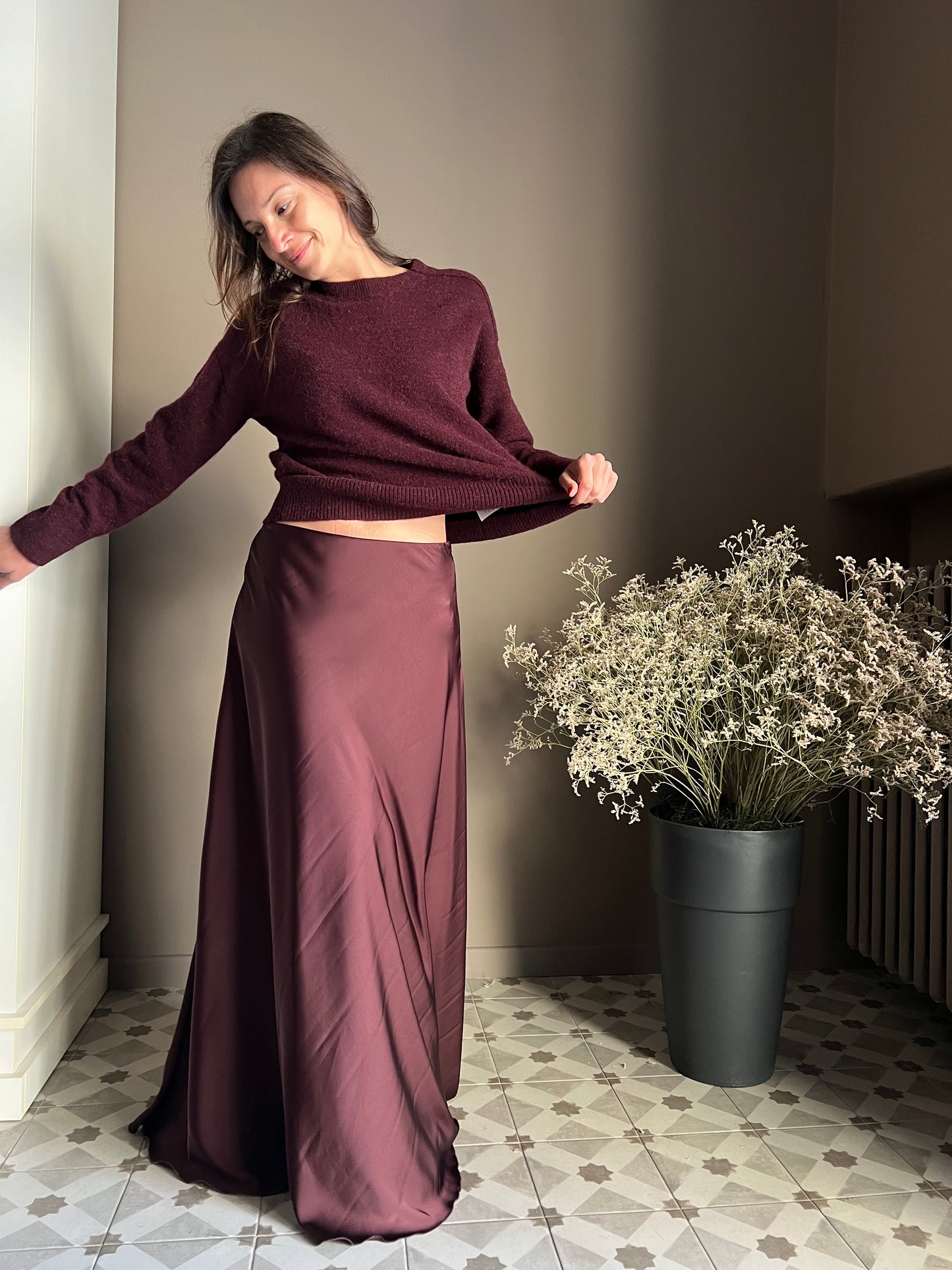 Maglia girocollo in lana e alpaca Purple Red