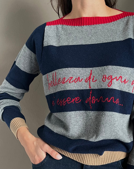 Maglioncino a righe in lana e cashmere