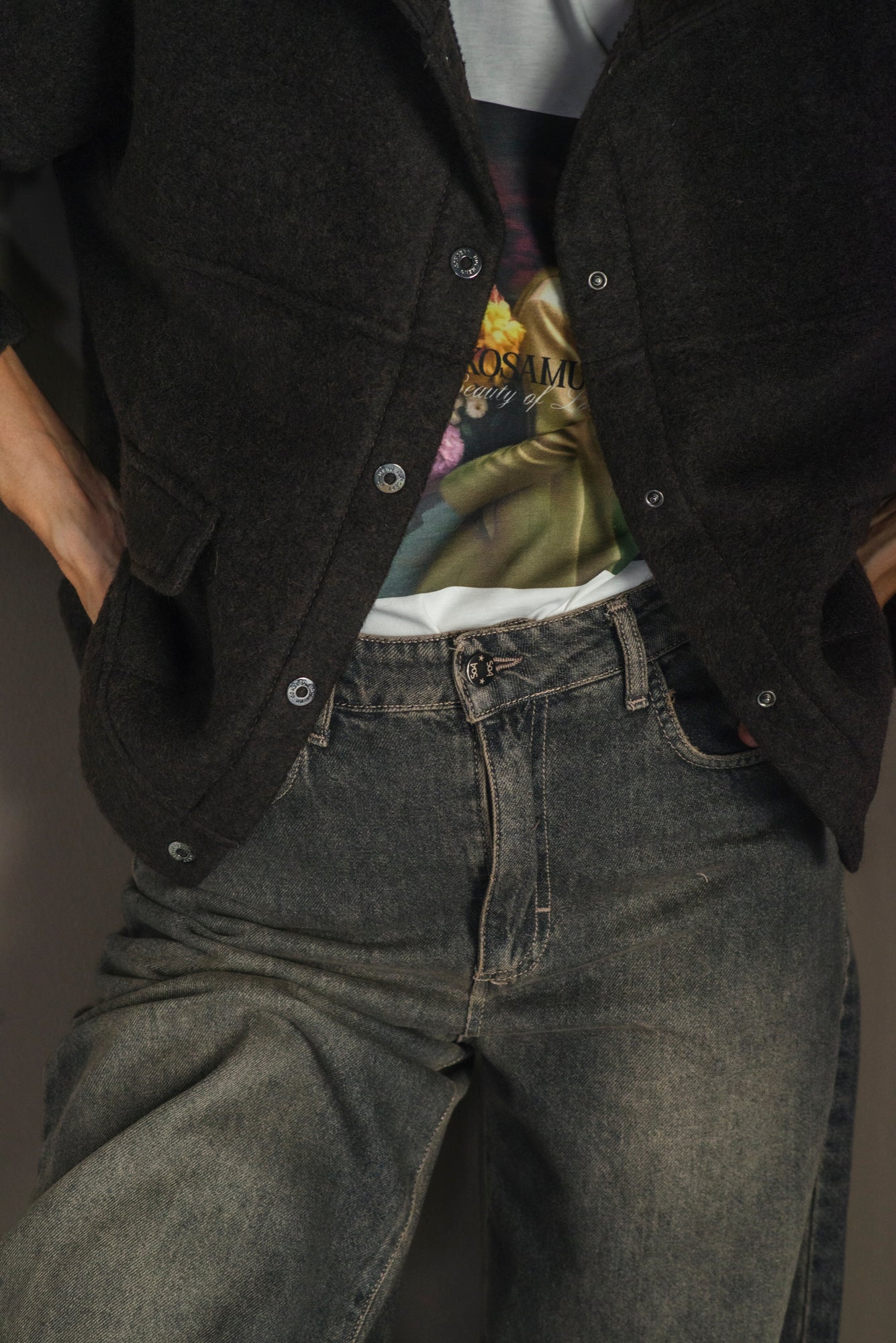 Pantalone denim grigio effetto vintage
